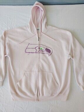 Seattle Seahawks Zip-Up Hoodie with Purple/Pink Seahawk and Green Eye Glitter XL